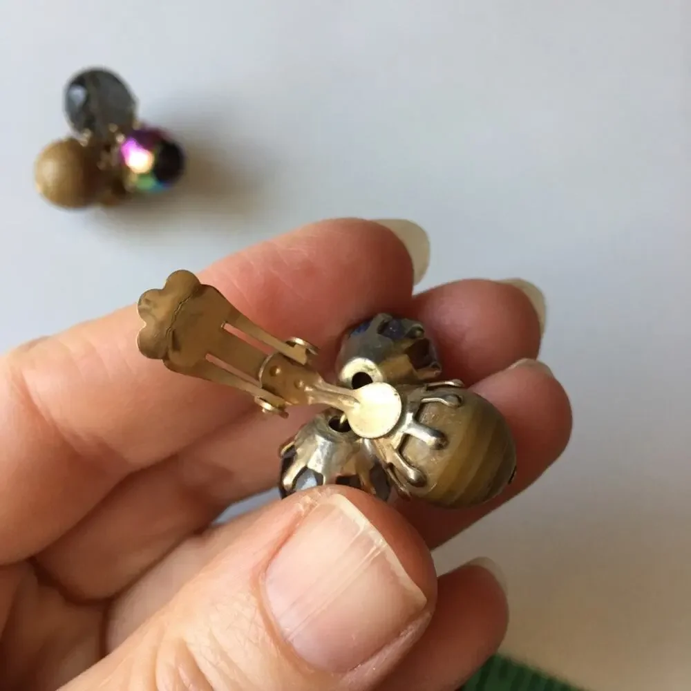 Earth tone large bead cluster clip-on earrings